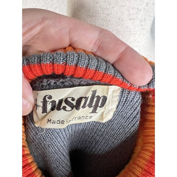 Vtg Fusalp France Knit Grey Sweater Winter Skiwear 70s Turtle Neck Small Ribbed - Picture 5 of 11